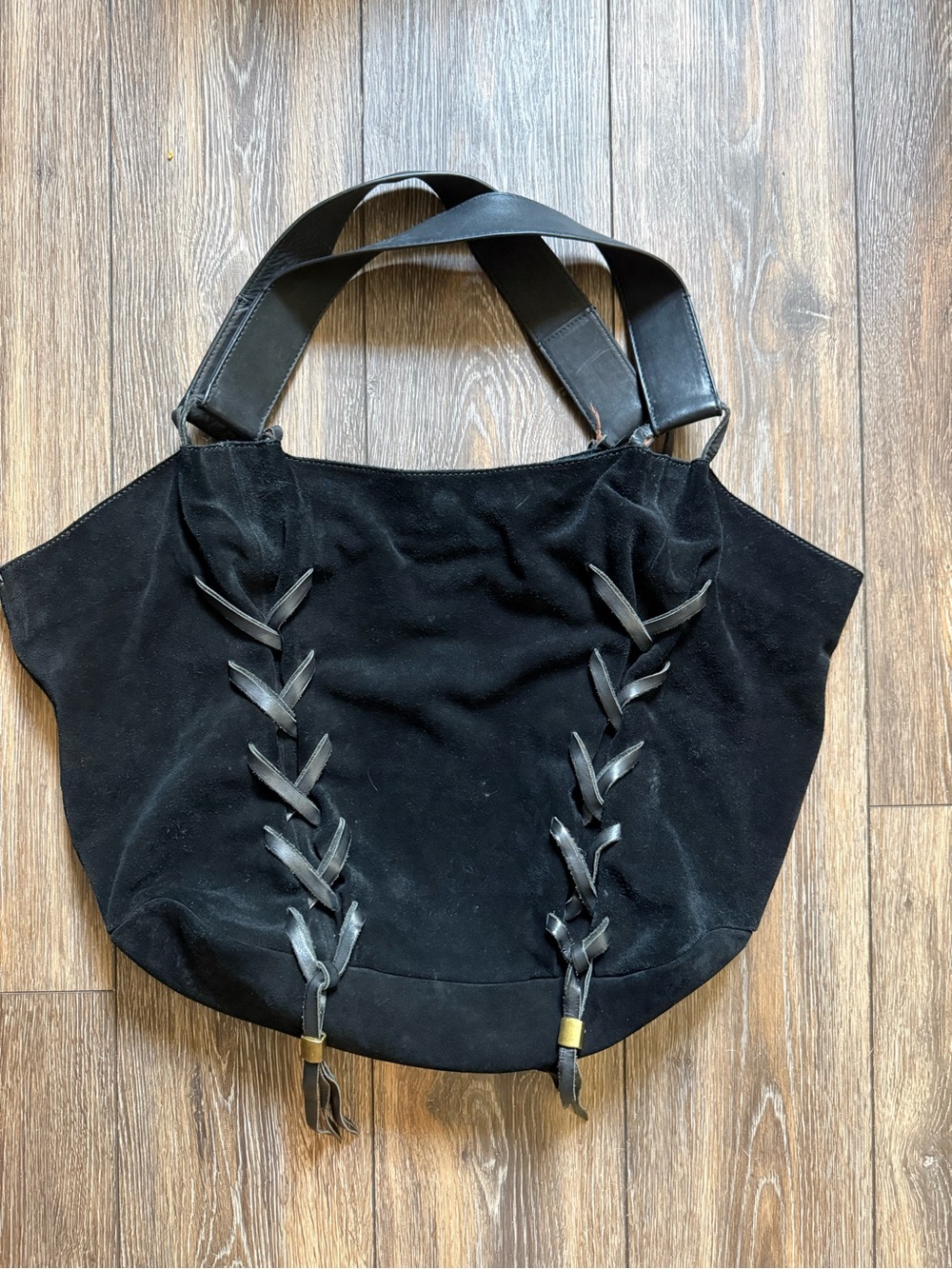 UGG Black Suede Braided Tote Bag
